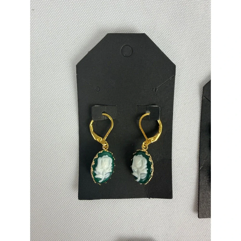 Vintage Style Cameo‎ Leverback Drop Earrings Rose Butterfly Pegasus Gold Tone